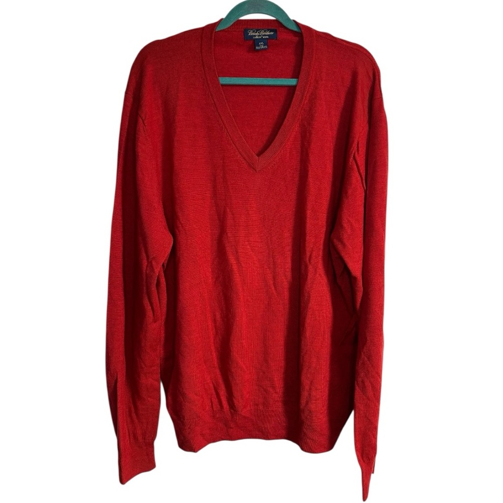 Brooks Brothers 100% Saxxon Wool V Neck Bright Red Sweater Size XXL